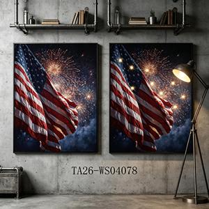 LED Light up American Flag Canvas <strong>Wall</strong> Art Patriotic USA Flag with Fireworks Print Framed LED <strong>Wall</strong> Decor for 4th of July - Product Image 1