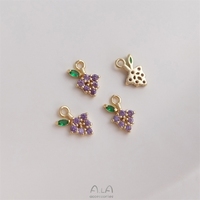 Vente en gros de pendentifs en zirconium coloré en forme de fruits plaqués or 14 carats, préservant la couleur, cerise, ananas et raisin, petits pendentifs pour la fabrication de bijoux DIY
