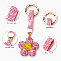 Porte-clés Fleur Entièrement Strassée en Cristal, Anneau de Clés Scintillant, Breloque de Sac, Pendentif pour Femmes, Sac à Main, Sac à Dos, Porte-monnaie, Clés de Voiture
