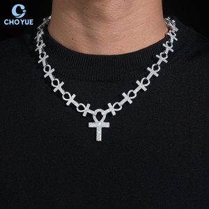 Collar Personalizado de Plata de Ley S925 con Cruz Ankh de Moissanita VVS, Estilo Iced Out, Cadena Cubana con Llave de la Vida Egipcia, Unisex - Product Image 5