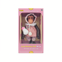 Judy Monkey, poupée en plastique rembourrée, modèle de jouet, 36 cm, avec biberon et vêtements, dans une boîte