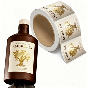 Tùy chỉnh dầu ô liu nhãn 3D véc ni lớn lên logo dập nổi phía trước và trở lại dán lá vàng tại chỗ UV dính in ấn nhãn chai - Product Image 4