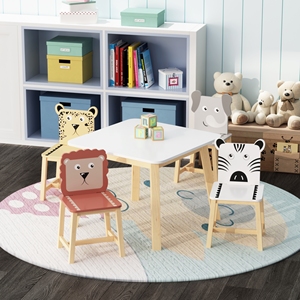 Ensemble de table et chaises en bois pour enfants, 5 pièces, avec design d'animaux de dessin animé, caractéristiques de sécurité, style moderne, pour l'école et l'hôtel (3-8 ans) - Product Image 2