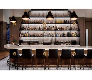 Plan de Interior de Restaurante Elegante, Barra de Salón Moderna y Conjunto de Restaurante, Mesa de Madera Maciza Personalizada con Silla de Comedor de Cuero - Product Image 1