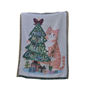 <b>Christmas</b> Cat Woven Tapestry - Festive Holiday <b>Wall</b> Hanging with <b>Tree</b> & Gifts, Soft Decorative Throw for Sofa, Bedroom, or Campi - Product Image 1
