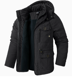 Mens Sherpa Lined Parka Hooded <b>Winter</b> Jacket Solid Color <b>Thick</b> <b>Coat</b> with Pocket Flap Closure Outdoor Wear - Product Image 1