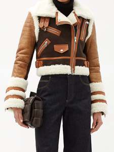Manteau décontracté pour femmes Offres Spéciales avec manteaux de veste d'aviateur <span class=keywords><strong>en</strong></span> peau de mouton chaude, boucles latérales aux poignets et fermeture éclair aux FC, manteaux de veste - Product Image 3
