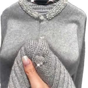 Suéter Cárdigan de Punto con Cuello Redondo y Pedrería, Diseño Elegante y de Alta Gama para Mujer - Product Image 3