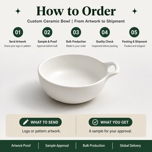 Bol à soupe en céramique blanc cassé en gros, 5,3 pouces, avec poignée en boucle, logo personnalisé, pour hôtel, <span class=keywords><strong>caf</strong></span>é, maison, cuisine - Product Image 5