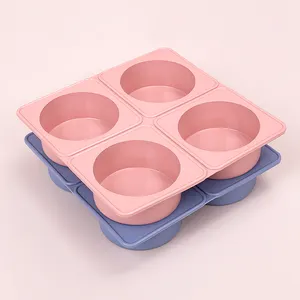 Silicone Muffin Pans 4 Cavity Large Round Disc Cake Baking Molds Non-Stick for Hamburger Chocolate Cake Pie Custard Tart