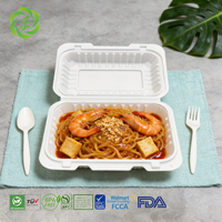 Boîte à lunch jetable en amidon de maïs 9*6 pouces, type clamshell, en bioplastique biodégradable, écologique, de qualité alimentaire, micro-ondable, pour emporter