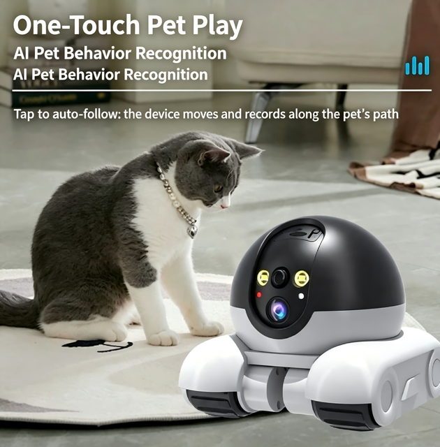 4G Wireless HD Home Pet Monitoring Camera Robot with AI Tracking, One-Click Pet Play Function
