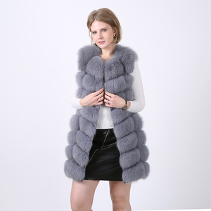 Chaqueta larga de piel de zorro gris para mujer, chaleco de piel de zorro Real, precio al por mayor - Product Image 2