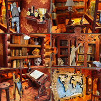 Vente en gros d'étagères à livres en bois faites à la main, thème Solas Academy, puzzles 3D, jouets d'assemblage DIY, modèle personnalisé avec éclairage