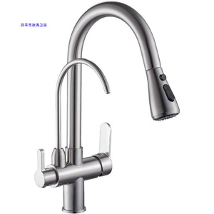 Robinet de cuisine Bingtao en acier inoxydable 304, extractible, eau chaude et froide, finition brossée, installation verticale - Product Image 4