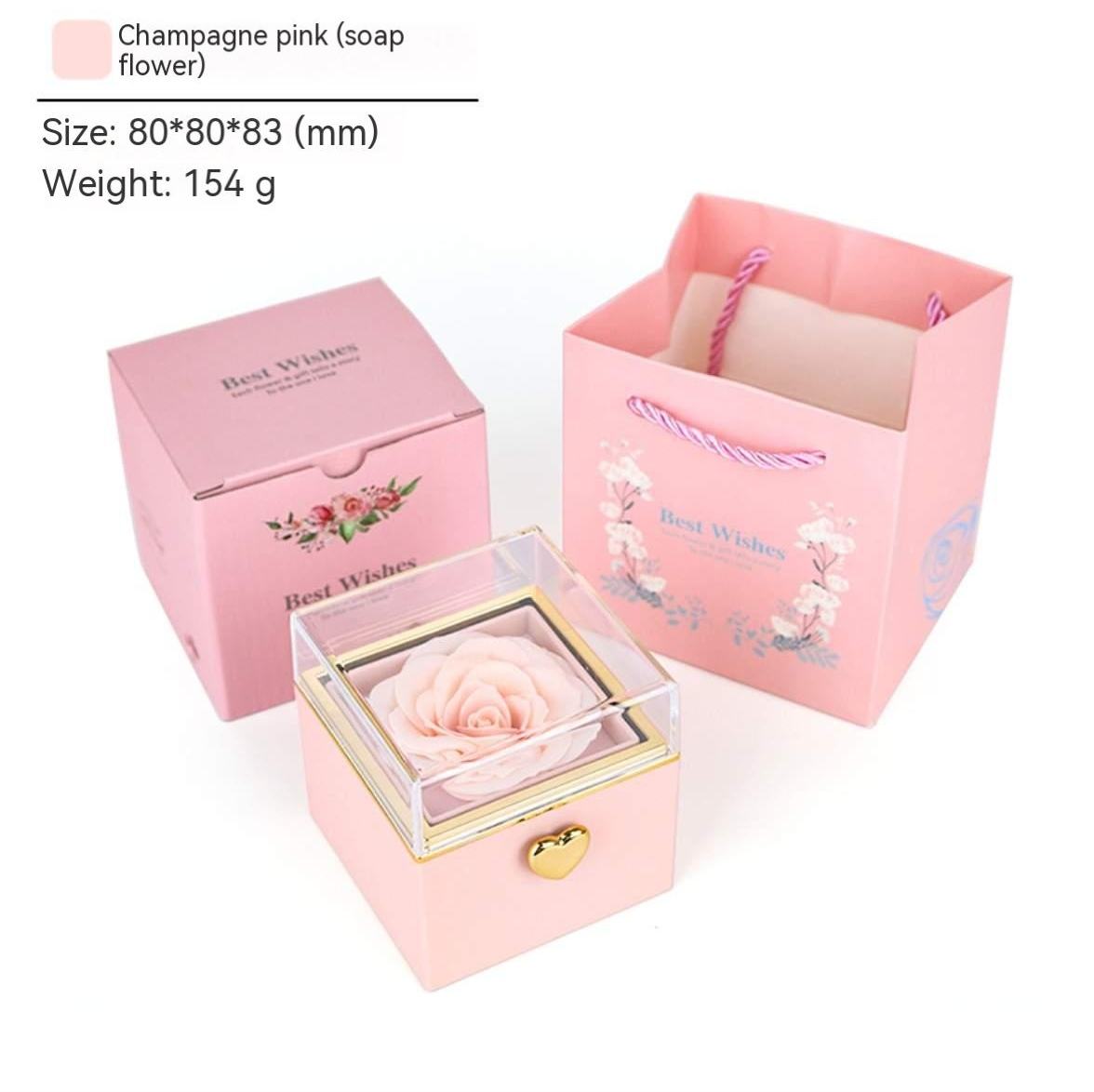 Boîte à fleurs de savon rose (boîte + boîte de couleur + sac à main)