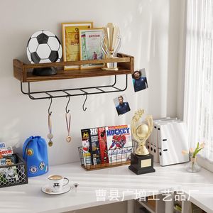 Wooden Wall Mounted Storage <b>Rack</b> With Hooks <b>Kitchen</b> Floating Spice <b>Rack</b> Retro Color Lacquered Finish Punch Free Installation - Product Image 2