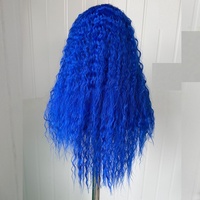 Perruques Lace Front Synthétiques Premium Futura Fibra HD 13*4, Vente en Gros, Raie Libre, 320g, Bleu Saphir, Petites Boucles Longues, Cheveux Mats