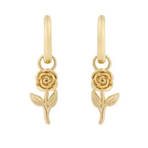 Gemnel luxury 18k Gold rose flowers dangling charm huggies fashion jewelry 925 silver cute summer earring