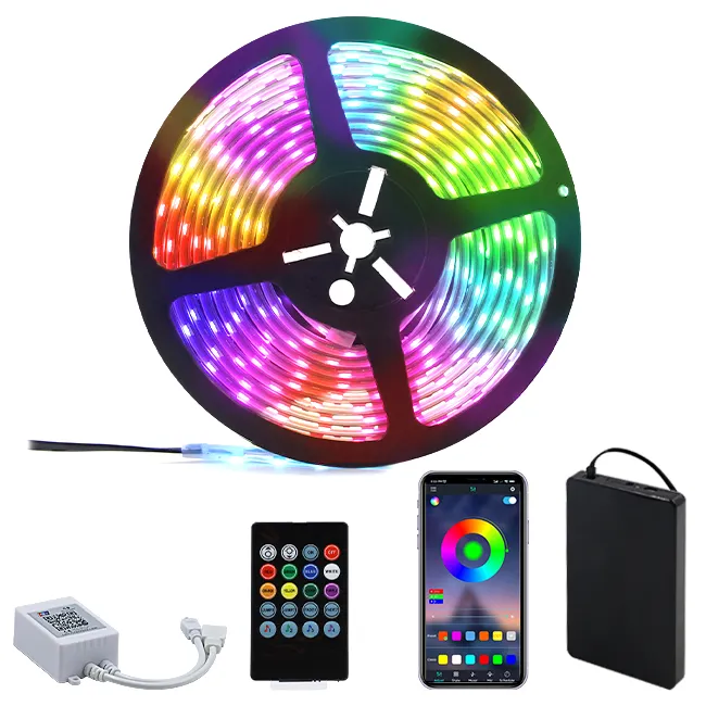 VST şarj edilebilir RGB ışık şeridi APP veya Wifi 12V uzaktan kumandalı 5050 2835 RGB COB LED şerit