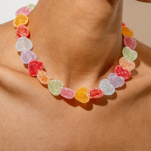 Commercio all'ingrosso di caramelle <span class=keywords><strong>cuore</strong></span> smerigliato acrilico Charm carino bracciale collana di orecchini in resina con perline bracciale Multicolore - Product Image 3