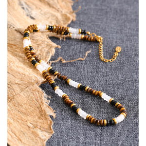 Collar JINYOU 898 Hecho a Mano con Cuentas de Piedra Natural Ojo de Tigre, Cadena de Acero Inoxidable, Gargantilla - Product Image 2