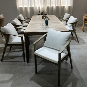 Ensemble de salle à manger de luxe en teck pour hôtel, villa ou resort, résistant aux intempéries, mobilier de patio en bois massif, table et chaises - Product Image 4
