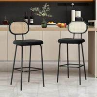 Tabouret de bar en rotin, style luxe léger, pour usage domestique, dossier haut, design moderne et minimaliste, chaise de bar en fer, mobilier de bar