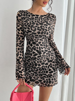 Robe Courte Décontractée Sexy à Imprimé Léopard pour Femme, Collection Printemps-Été 2025, Style Européen et Américain, Dos Nu, Manches Évasées, Coupe Naturelle