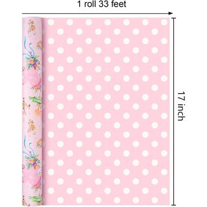 Merture Pink Anniversary Wrapping <b>Paper</b> <b>Roll</b> 17 In X 32.8 Ft Reversible Design For Valentine's Day Gift <b>Wrap</b> - Product Image 3