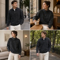 Pull à col montant unisexe en coton 100% brodé avec logo personnalisé OEM, séchage rapide, respirant, coupe-vent, pour la randonnée en extérieur