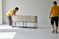 Meubles minimalistes en pin recyclé et acier, meubles de salon, table d'appoint, table console