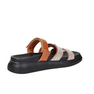 Sandales plates en cuir pour femmes avec sangle en strass, semelle plateforme noire - Product Image 5