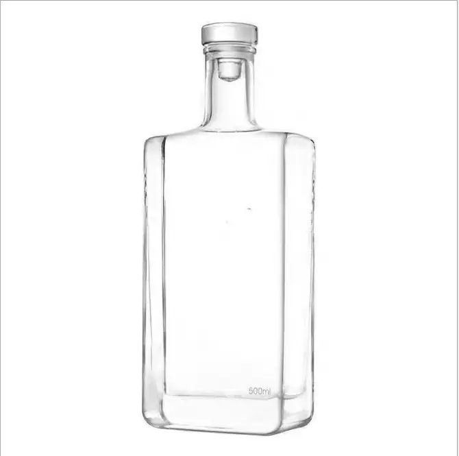 Garrafa de vidro de 7oz/200ml/16oz/500ml, garrafa de licor de vidro, tampa quadrada para bebidas, álcool, uísque