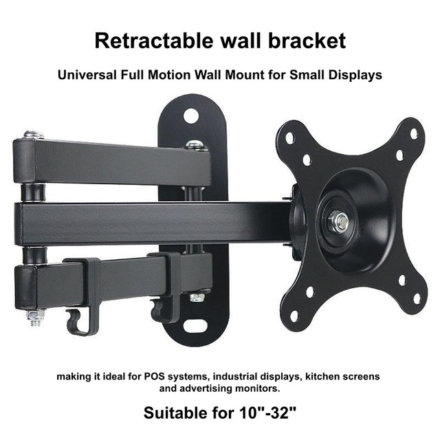 Universal Full Motion Flat Screen TV Wall Mount Bracket | 10-24 Inch Monitor | 360 Rotation | Cold Rolled Steel | 27" Max |