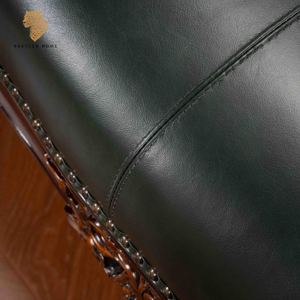 Ghế sofa da thật 3 chỗ ngồi phong cách châu Âu sang trọng, kiểu hiện đại chạm khắc, màu xanh cổ điển, dành cho phòng khách - Product Image 5