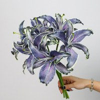 Fleur artificielle en plastique, petite lys à 3 têtes, couleur automne, pour notes manuscrites, décoration de mariage et accessoire de photographie, fabriquée en Chine