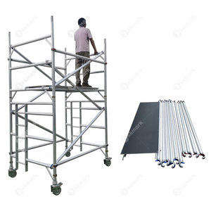 KKMARK 10 pies 13 pies 16 pies 20 pies Andamio móvil fácil de configurar Torre de andamio de aluminio con tablones de trabajo y ruedas - Product Image 1