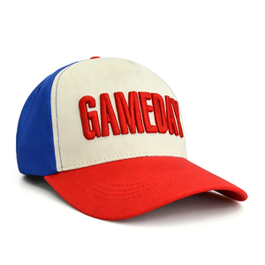 Gorra de Béisbol Personalizada para Día de Partido, MOQ Bajo, OEM ODM, Roja, con Bordado 3D en Relieve, Diseño de Bloques Tricolor, Estructurada de 5 Paneles - Product Image 6