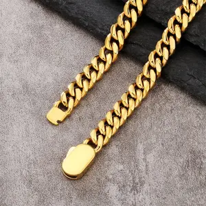 KRKC Hip Hop Custom Logo 316L Edelstahl PVD 18 Karat vergoldet Miami Cuban Link Chain Armband Halskette für Männer