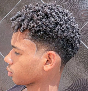 Tupé pequeño de 12mm para <span class=keywords><strong>hombre</strong></span>, peluquín indio atado a mano, Unidad de salón de <span class=keywords><strong>pelo</strong></span> rizado con base de encaje suizo completa, 6 pulgadas, 100 - Product Image 1