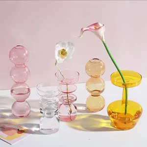 Vente en gros de vase en verre à bulles, petite bouteille transparente colorée, ornements décoratifs créatifs, chandelier, décoration pour la maison