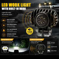 Lampe de travail LED Espumoso RGB Angel Ring avec klaxon intégré 110 dB, étanche IP67, double lentille, pour moto, VTT, UTV, camion, usine