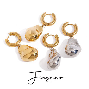Yueli <b>Huggie</b> Earrings Irregular Geometric Shape Gold <b>Silver</b> Dangle Unisex Everyday Wear - Product Image 1