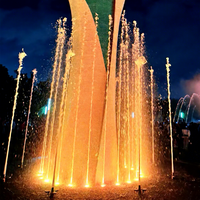 Fuente de Agua Musical Artística con Escultura, Iluminación LED Dorada, Programable, para Jardín, Plaza, Exterior, Comercial