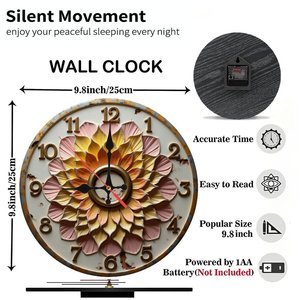 Round Wooden Wall <b>Clock</b> 25x25Cm Silent Non Ticking For Bedroom Living Room - Product Image 2