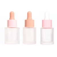 Flacon compte-gouttes en verre givré rose de 15 ml, flacon compte-gouttes en verre transparent rond et plat, récipient cosmétique pour huile essentielle