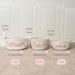 Cesta tejida de cuerda de algodón pequeña con <span class=keywords><strong>nombre</strong></span> personalizado Kaiyue con asas cesta de Pascua lindo regalo de bebé cestas de almacenamiento juguetes diseño de tela - Product Image 3