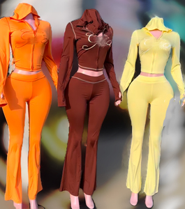 Bộ đồ thể thao nữ Peeqi XS-4132 thời trang 2025, màu trơn, in chữ gợi cảm, áo hoodie tay dài, quần dài hai mảnh - Product Image 3