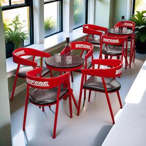 Juego de <span class=keywords><strong>mesa</strong></span> de comedor de madera maciza de estilo industrial, silla de Bar de Metal creativa para café, barbacoa, restaurante, uso de red, barra de billar roja - Product Image 1